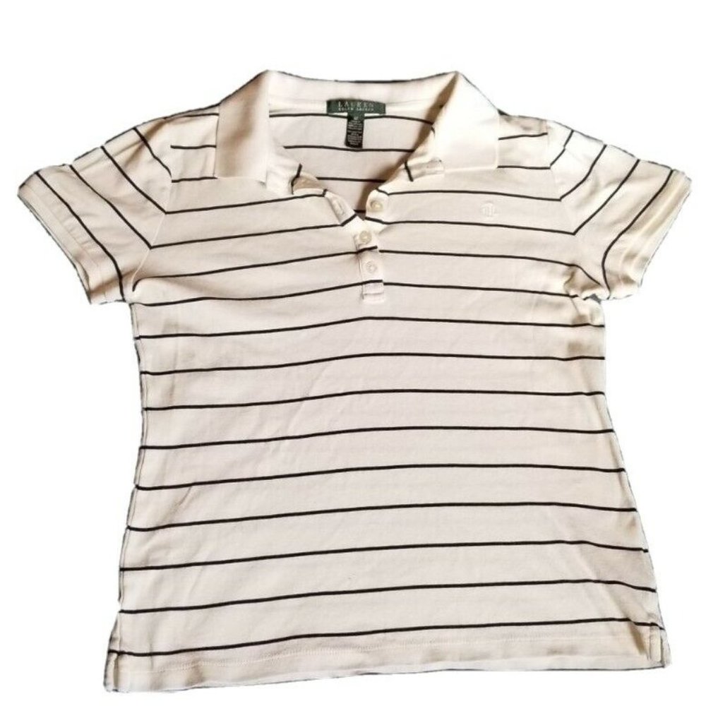 Ralph Lauren Polo Striped Cream Shirt with Blue Stripes, Women's Junior's Medium